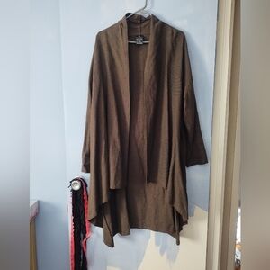 Kaliyana Brown Linen Blend Duster Coat Jacket L XL